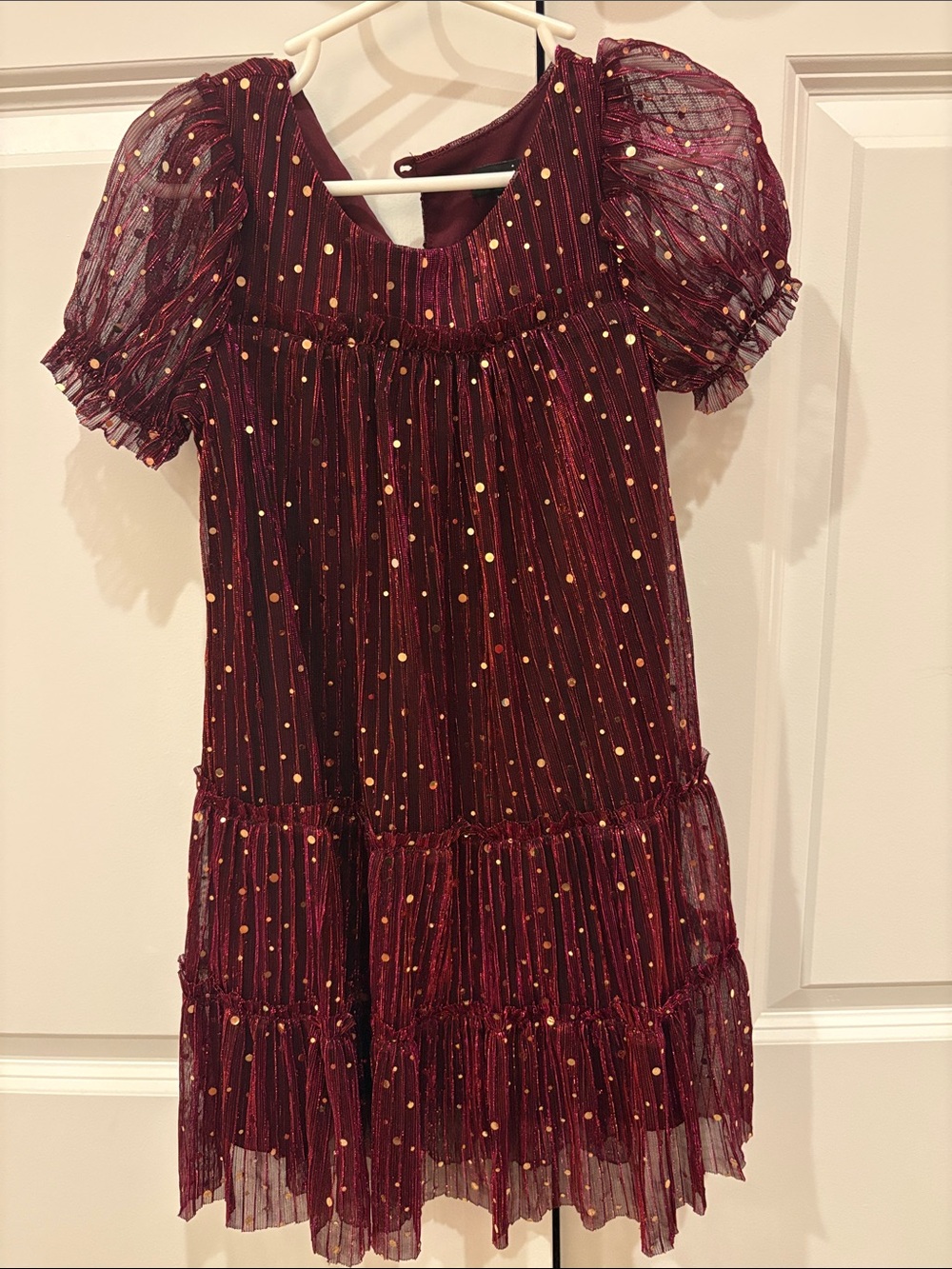 Zunie Burgundy Dress with Gold Polka Dot Accents